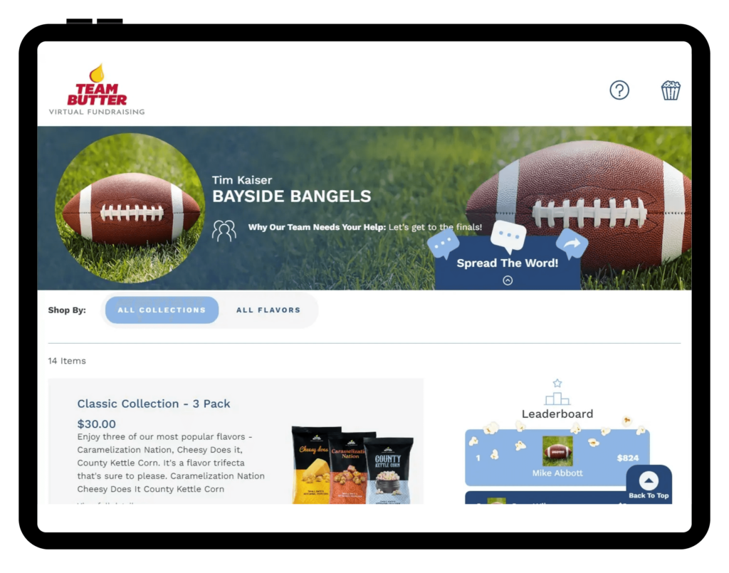 Example online fundraising store for a cookie dough fundraiser, one of the best fundraising ideas for sports teams