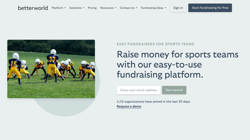 Web page promoting BetterWorld, another team fundraising platform