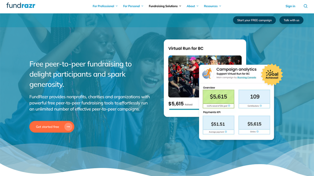 Web page promoting Fundrazr’s team fundraising platform