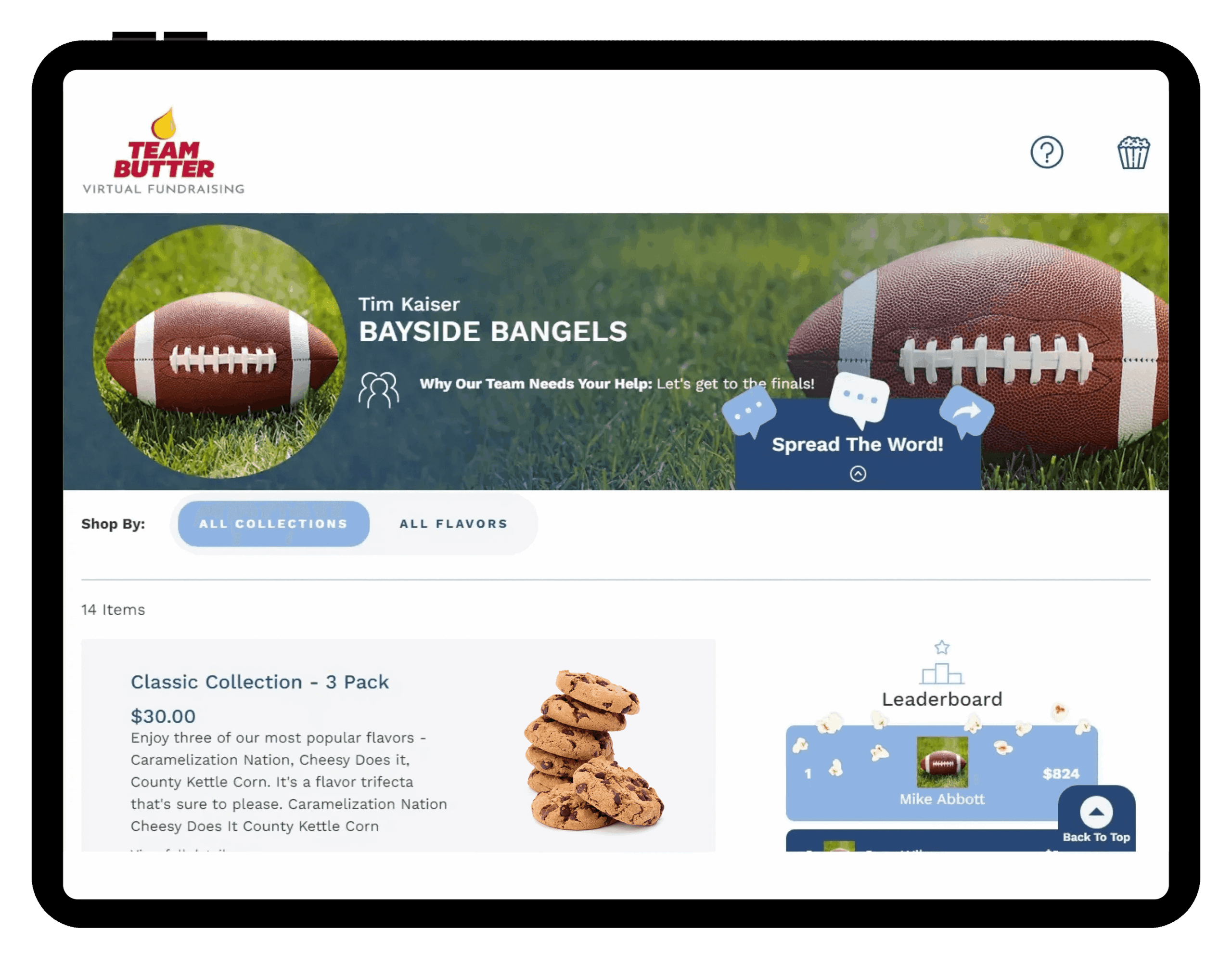 Screenshot of an online cookie dough fundraising store
